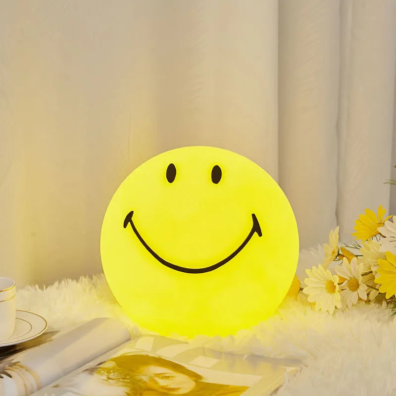 Simple sourire visage Led veilleuses USB Rechargeable PE lampe de nuit chambre d'enfants Protection des yeux chambre chevet décor lampe de bureau