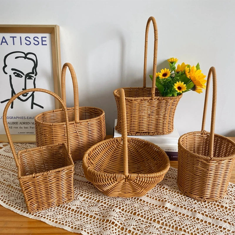 panier de rangement tissé à la main pour jardin et pique-nique