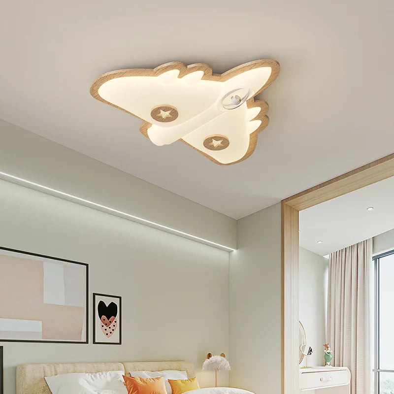 plafonnier avion en bois pour chambre d'enfant décoration lumineuse