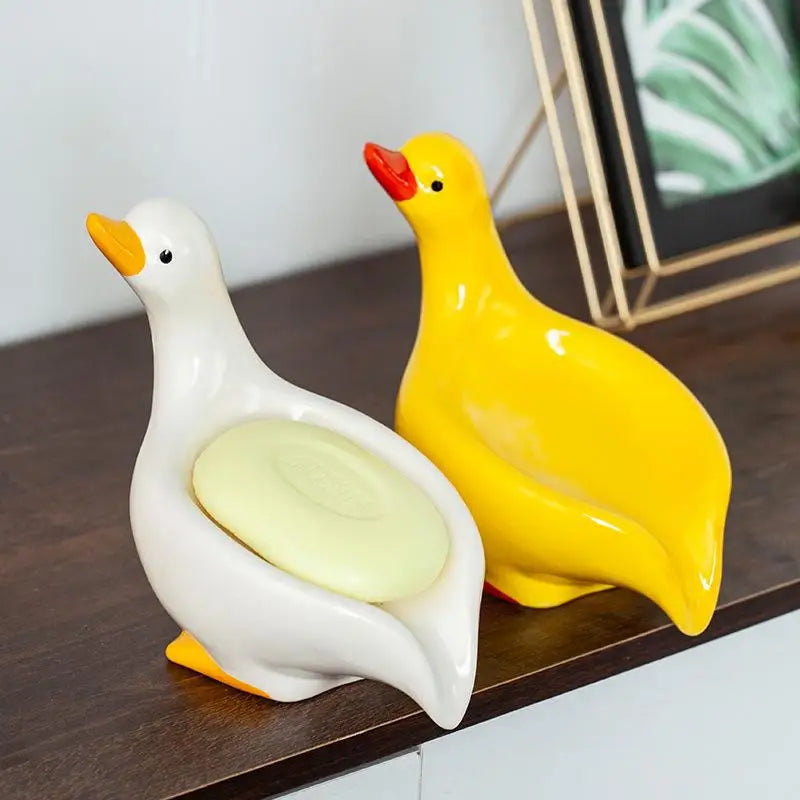 porte-savon en céramique canard design auto-drainant pour salle de bain