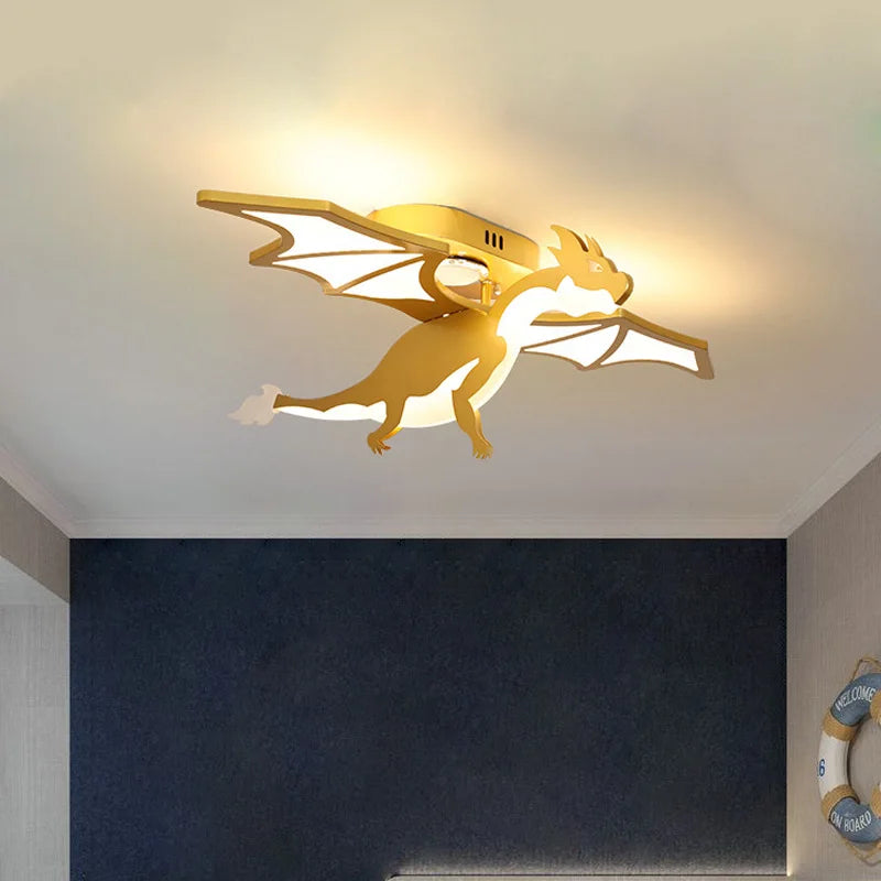 plafonnier led design dessin animé dinosaure doré décoratif