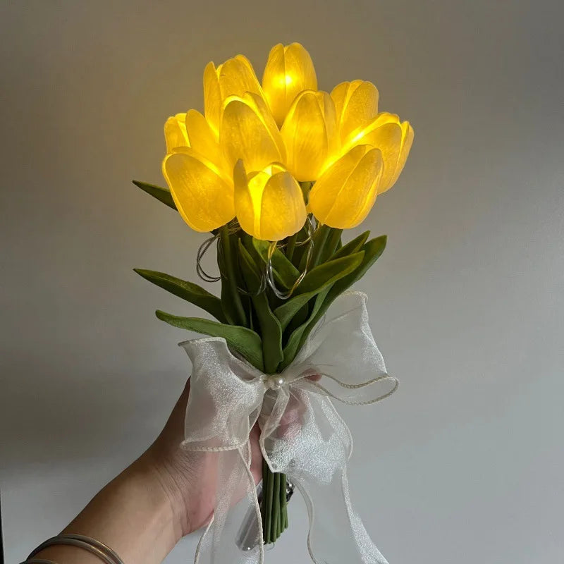 lampe tulipe décorative avec fleurs artificielles pour intérieur