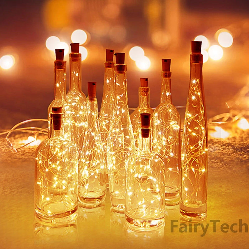 lot de 10 lampes à vin en liège à led pour fêtes d'anniversaire