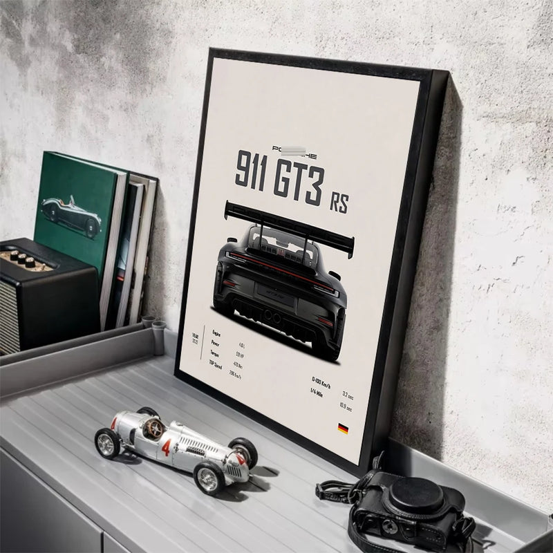 Tableau affiche de voiture de sport allemande 911 gt3 rs art mural décoration