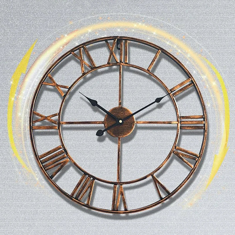 horloge murale rétro en métal creux style 3D avec chiffres romains