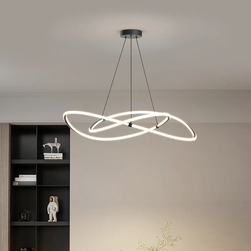 Black White Art Design Bedroom Pendant Lamps 60cm 80cm 100cm Minimalist Spiral Ring Hanging Light for Living Room Dining Room