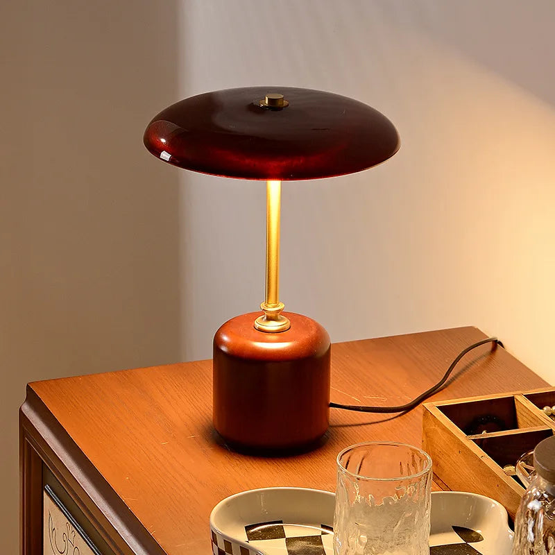 lampe à poser rétro en verre bois et cuivre design artistique