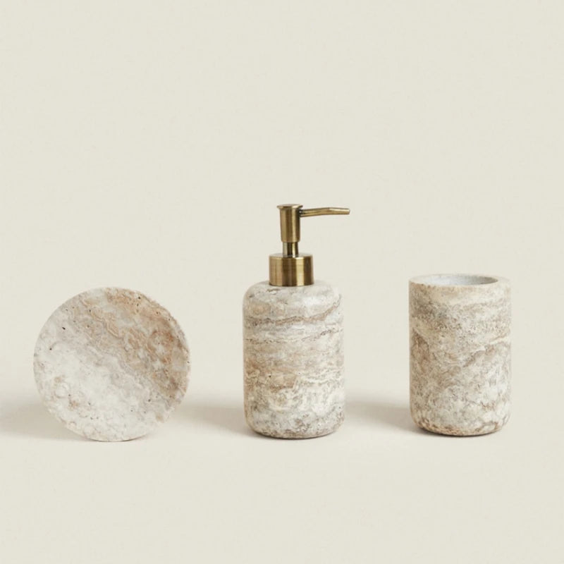 ensemble d'accessoires en travertin wabi-sabi pour salle de bain