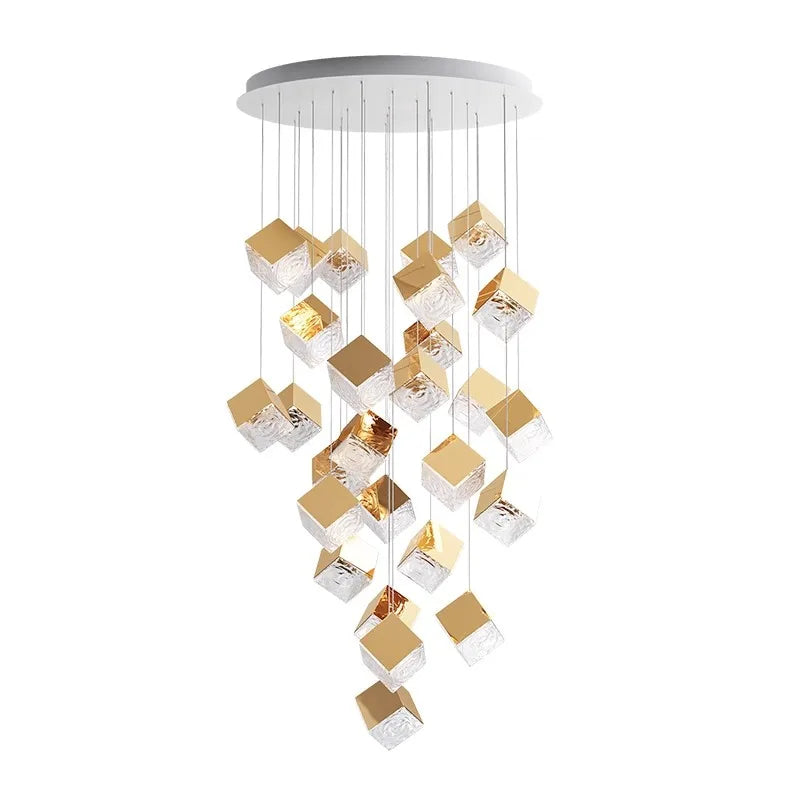 Scandinavia Magic Square Chandelier Crystal Box Pendant Lamp Ceiling Suspension Hanging Light for Loft Staircase Living Room