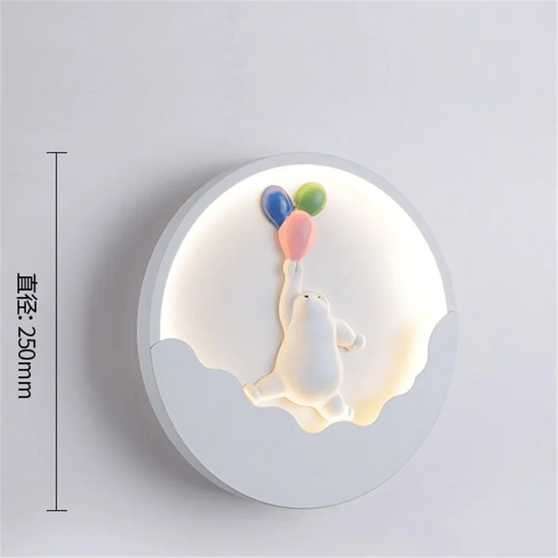 applique murale ronde led ours et lapin pour enfants