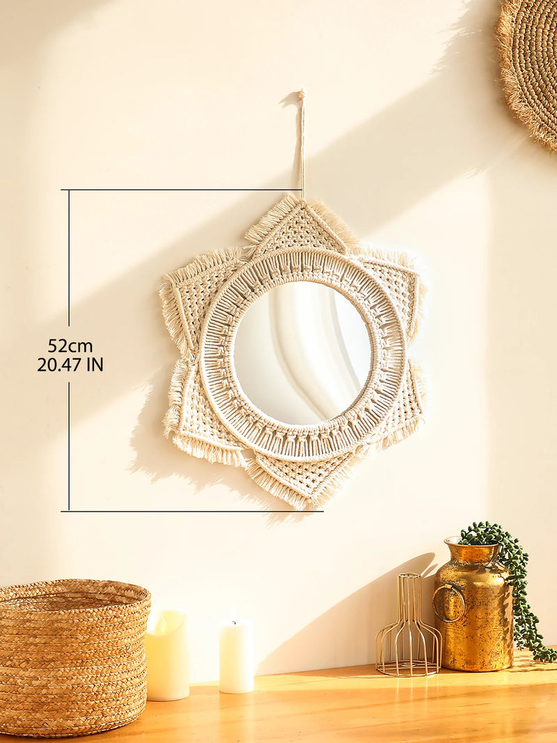 miroir décoratif boho en macramé pour décoration murale artisanale