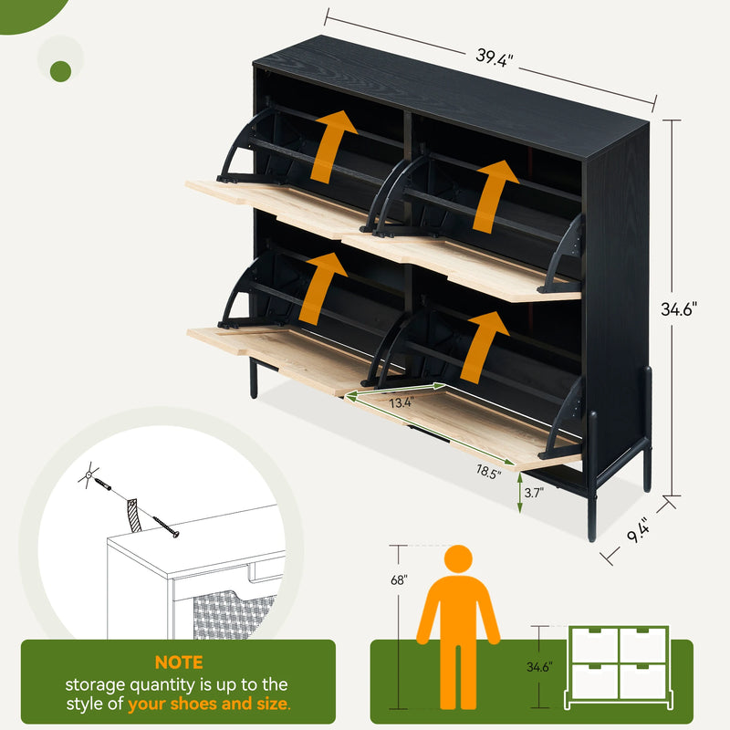 meuble à chaussures en rotin naturel avec portes rabattables et étagères réglables