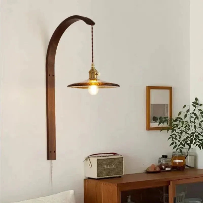 lampe moderne en bois de noyer avec lumière led décorative