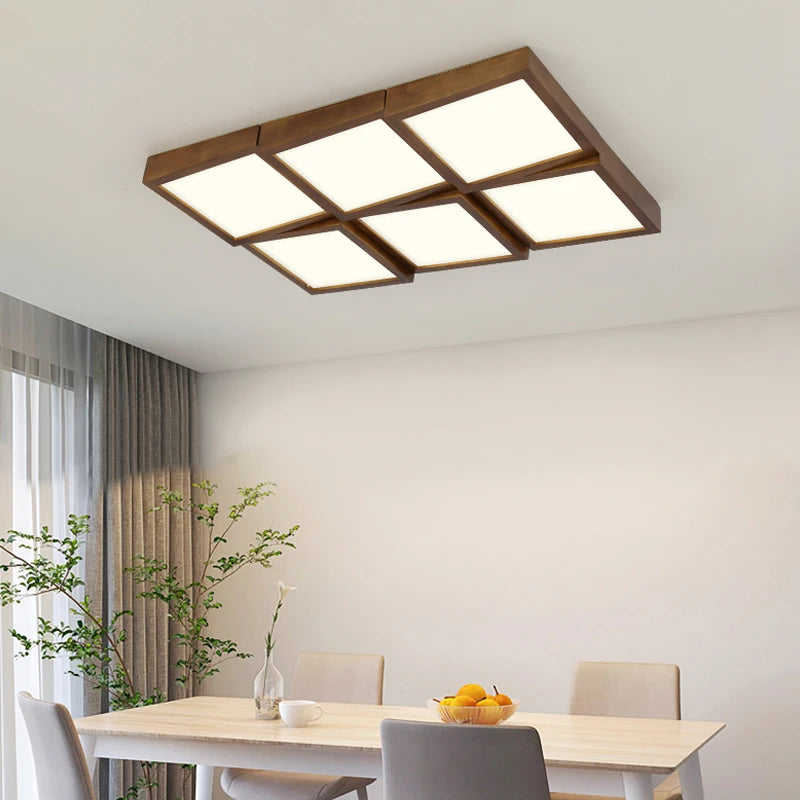 lustre en bois carré à led éclairage intelligent dimmable