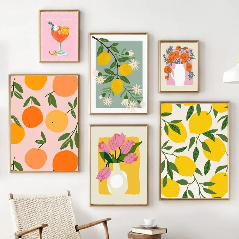 Tableau affiche décoration murale citrons marguerites fruits et fleurs