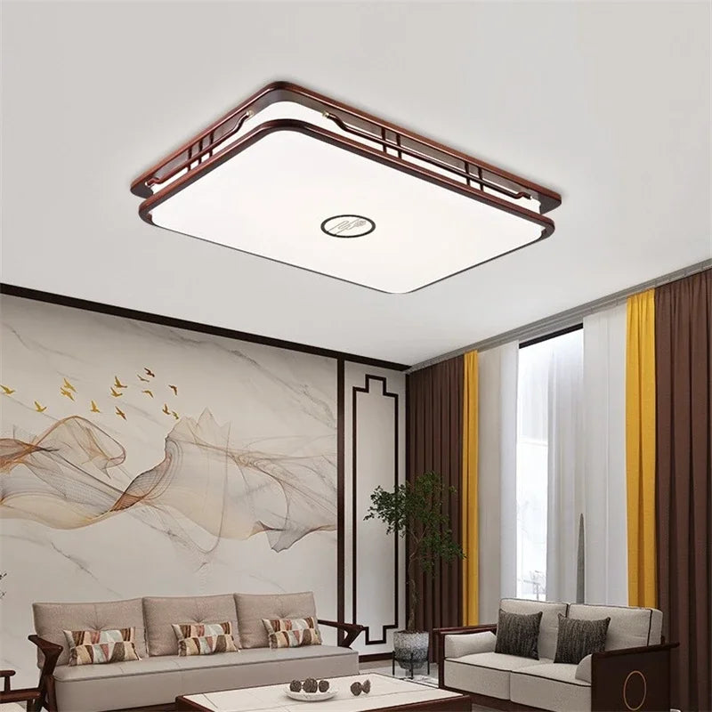 plafonnier moderne en bois massif style chinois avec lampe LED