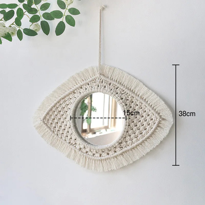 miroir rond en macramé style bohème pour décoration murale