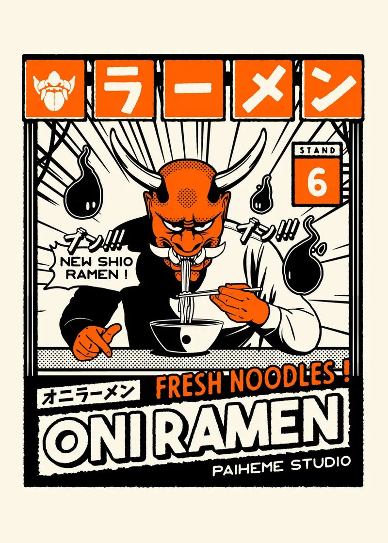 Tableau takoyaki oni ramen affiche toile art mural japonais amusant