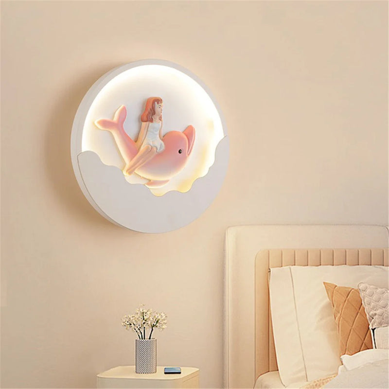 applique murale ronde led ours et lapin pour enfants