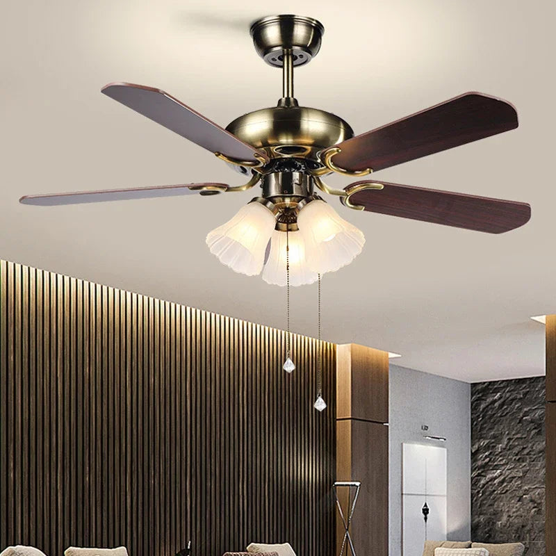 plafonnier moderne ventilateur avec lumière design bois 5 pales