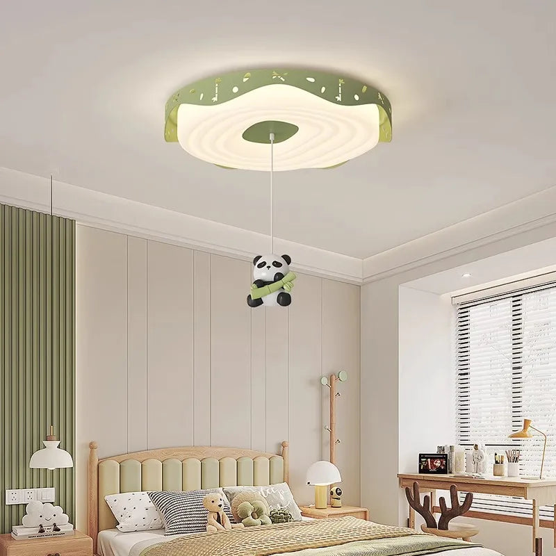 Nordic Kids Bedroom Pendant Lamps Pink Green Yellow Blue Rabbit Panda Bear Astronaut Children's Room Ceiling Light Round Shape