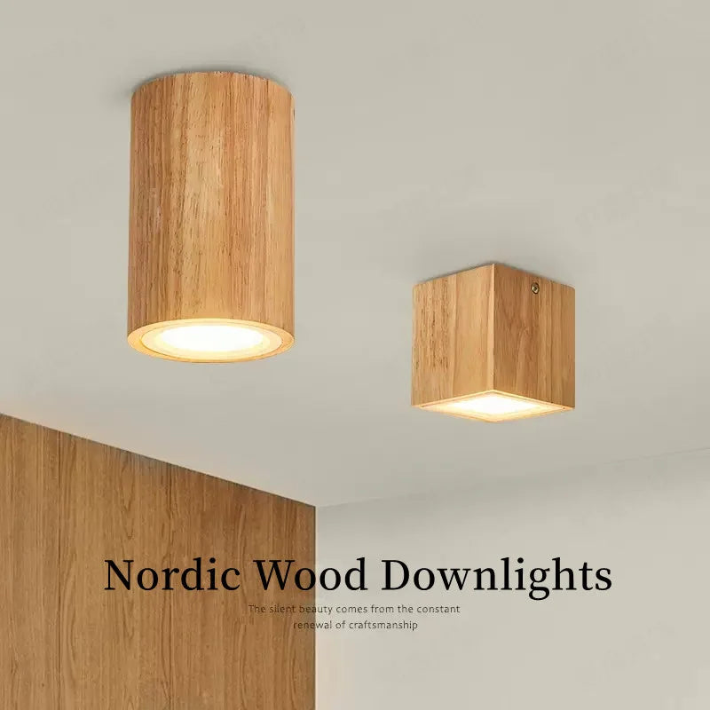 plafonnier led moderne carré en bois nordique downlight