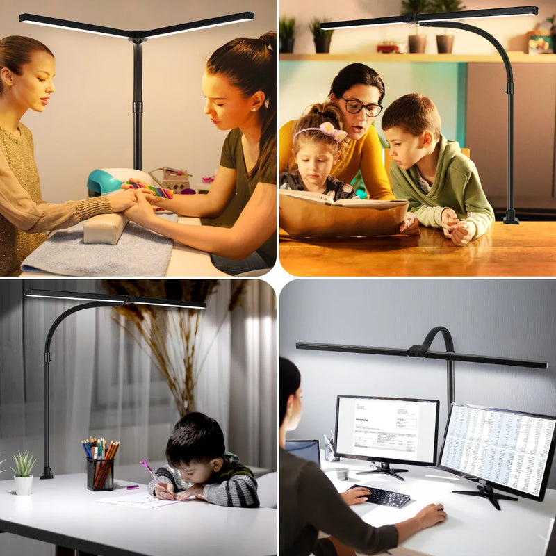 lampe de bureau à double tête à pince led adjustable