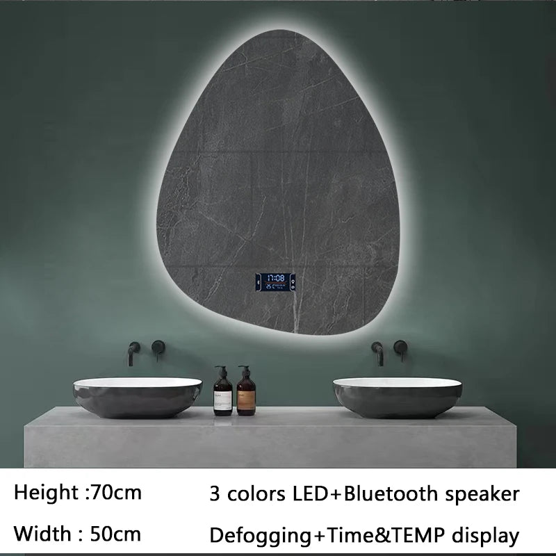 miroir intelligent multifonction avec haut-parleur bluetooth et éclairage réglable