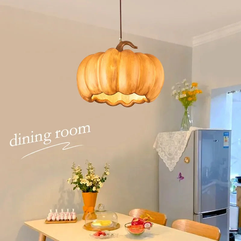 Designer Restaurant Island LED Chandelier Retro Resin Pumpkin Lamp Bedroom Wabi Sabi Pendant Lamps Home Decoration Light Fixture