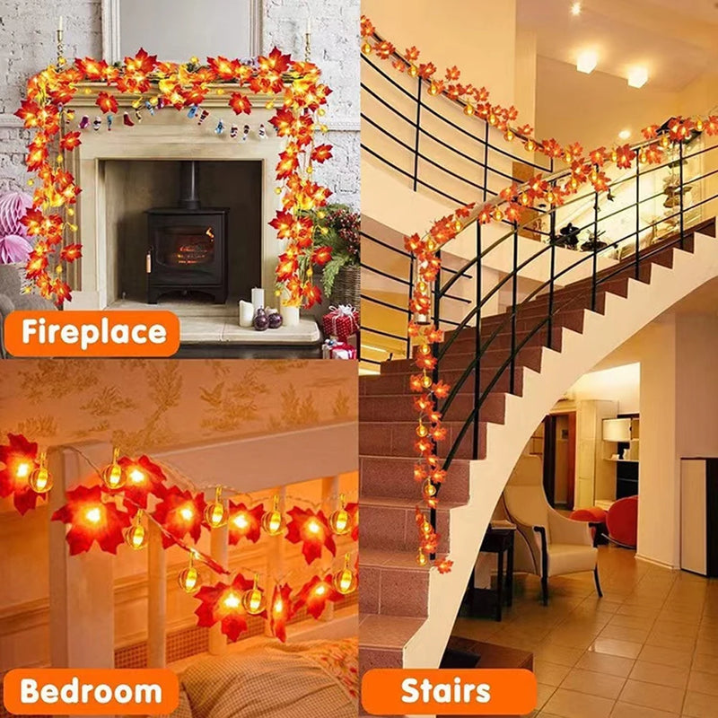 guirlande lumineuse feuilles dérable pour décorations automne hiver