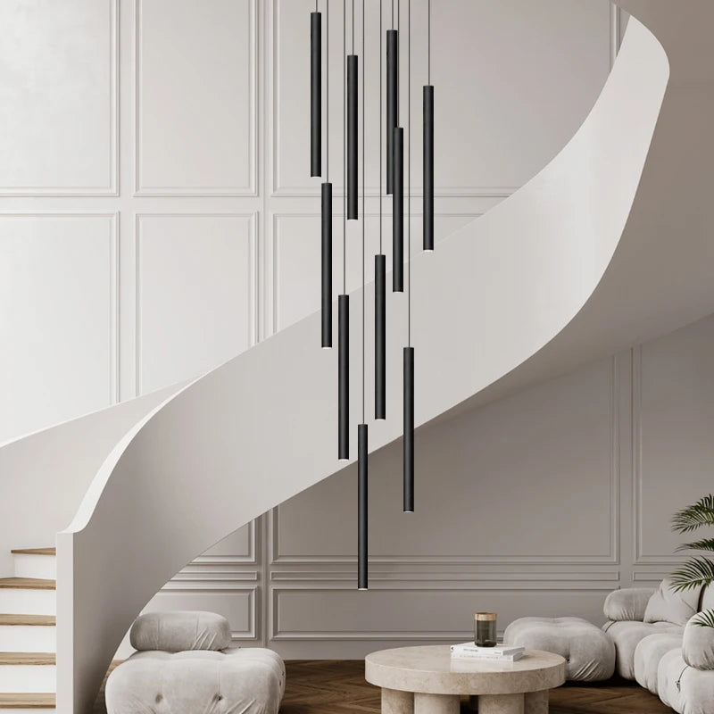 lustre tubulaire led moderne pour villa escalier intérieur