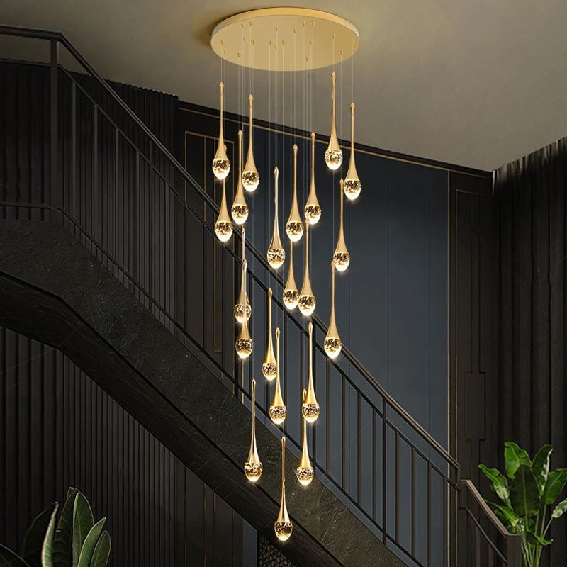 2024 Teardrop LED chandelier staircase luxury corridor long spiral crystal lamp modern home decorative chandelier fixtures