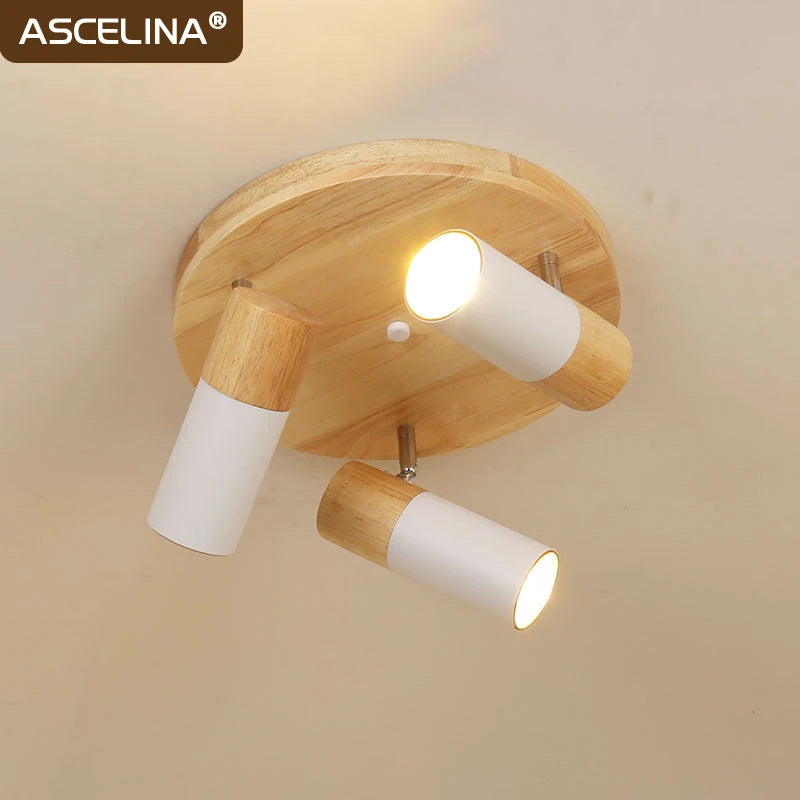 plafonnier led rotatif en bois design nordique multi-têtes décoratif d'intérieur