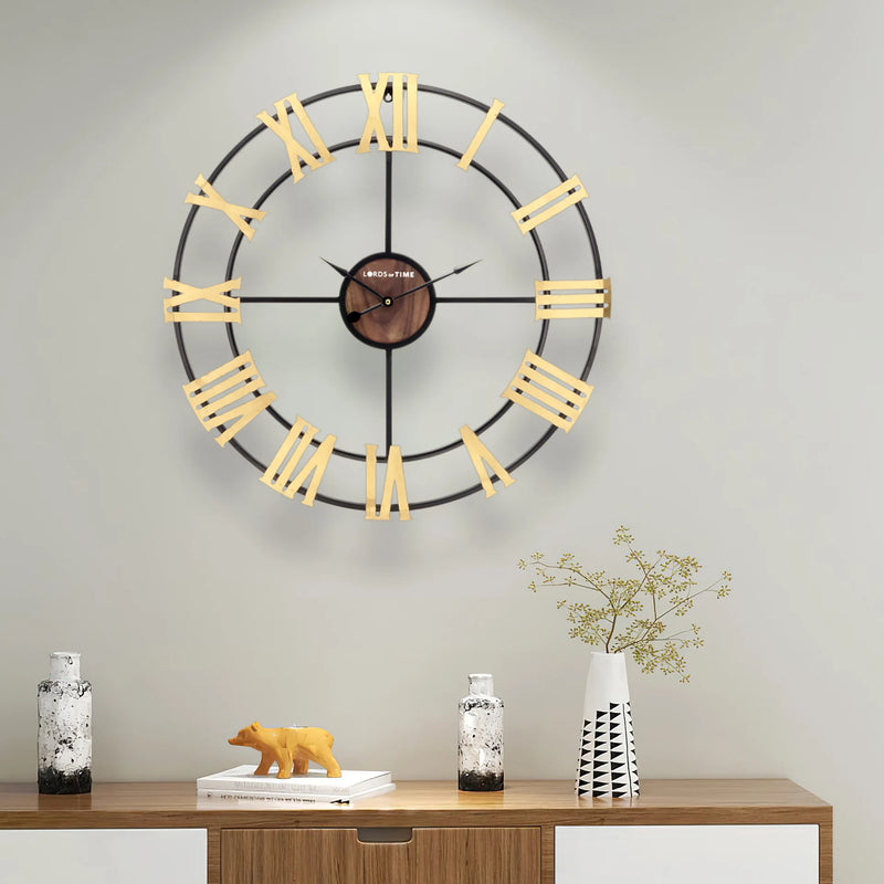 horloge murale moderne rétro en fer noir style 3D chiffres romains