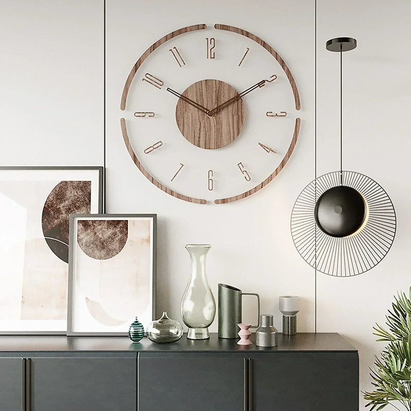 horloge murale silencieuse en bois massif design nordique créatif