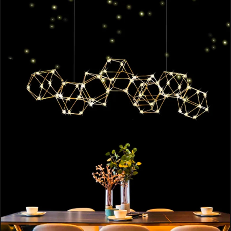 lustre luciole polygonal design nordique en acier inoxydable