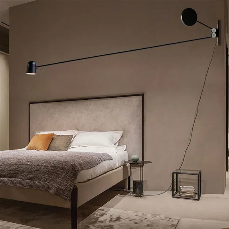 Swing Arm Wall Lamp Adjustable Long Pole Sconce Light for Reading Living Room Bedroom