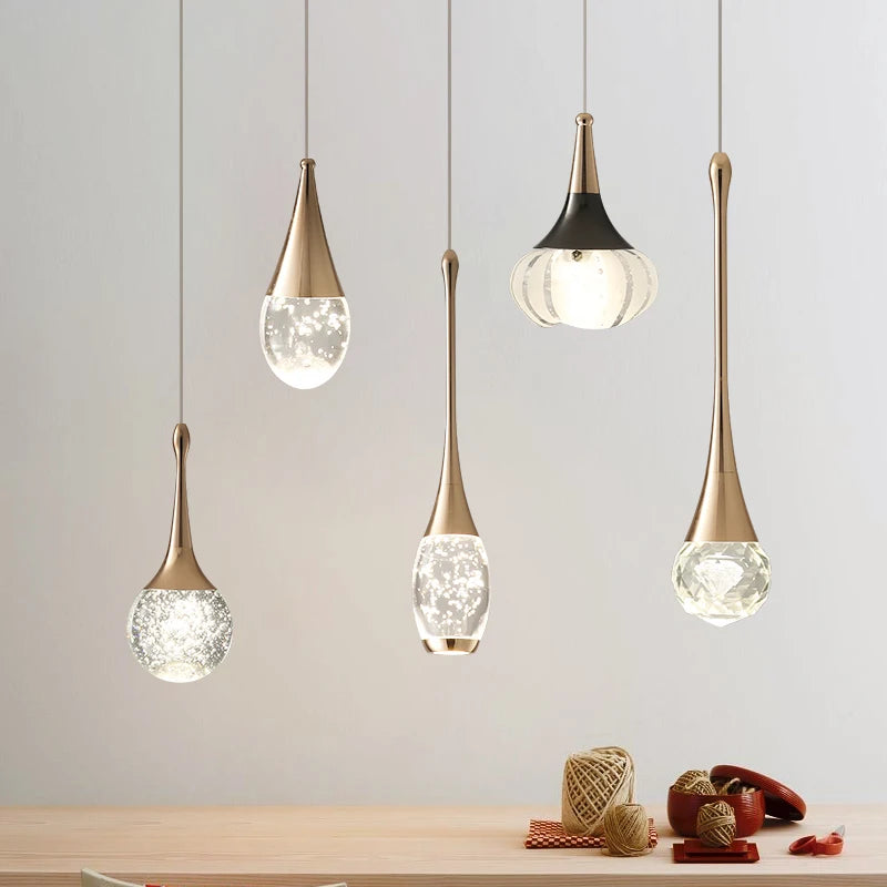 lustre de chevet de luxe en cristal suspendu à tête unique