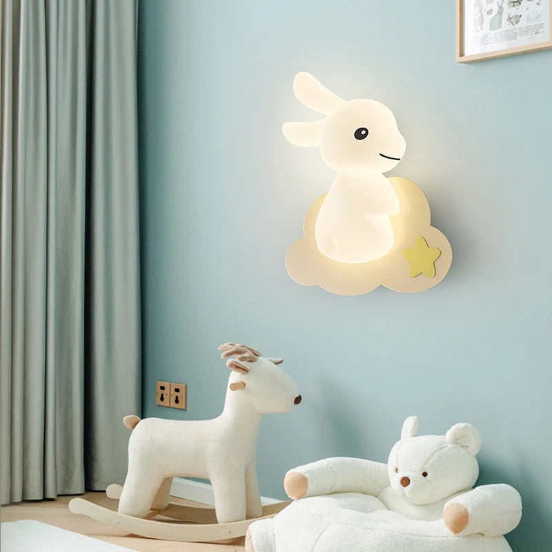 applique murale enfant motif lapin carotte nuage lumière