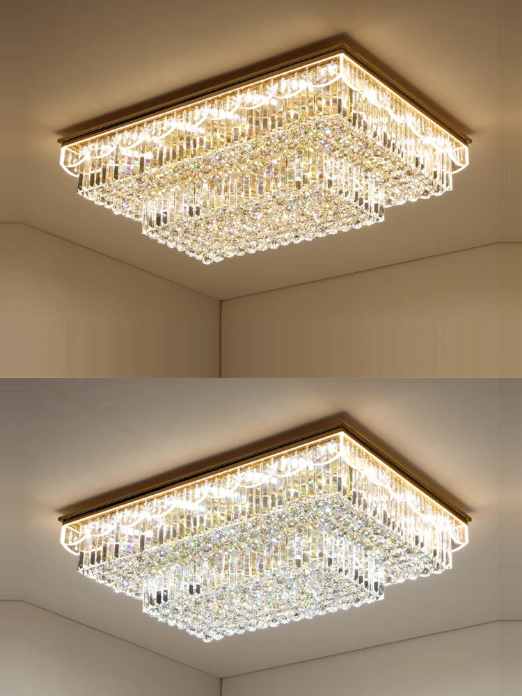 plafonnier led variable en cristal et acier inoxydable pour intérieur moderne