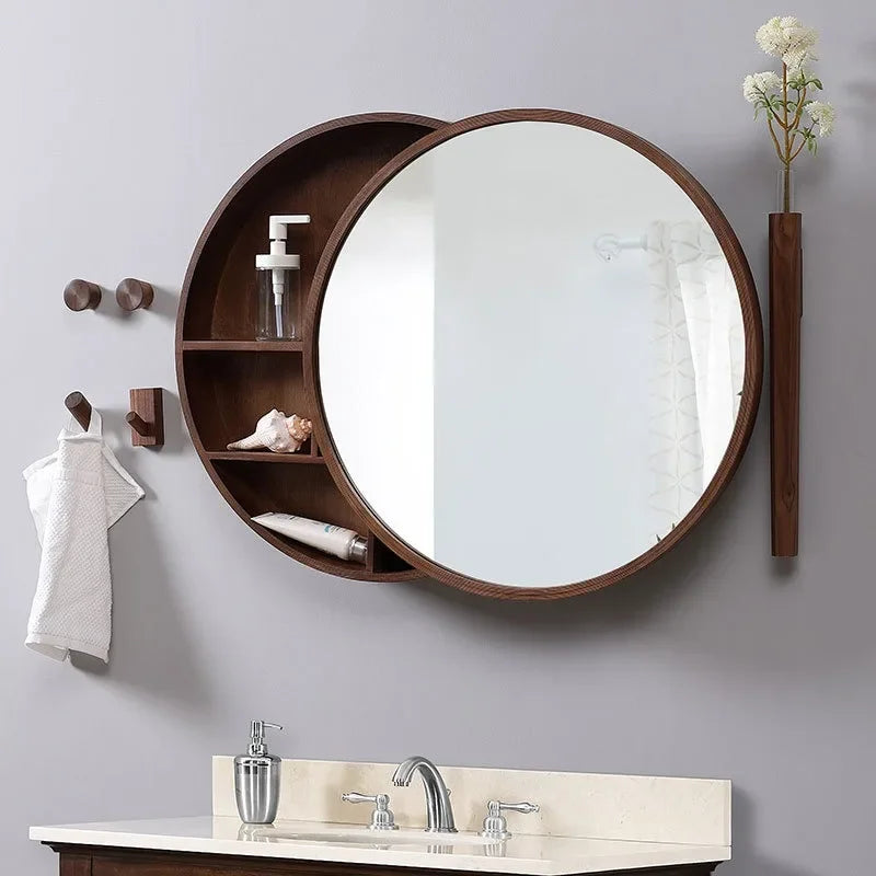 armoire de rangement murale avec miroir décoratif rond