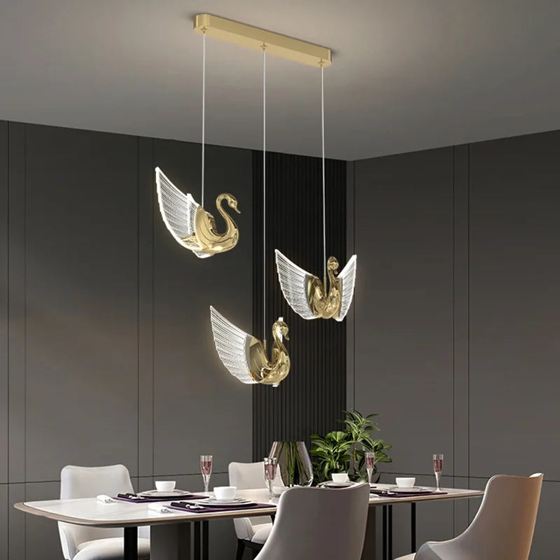 lustre moderne cygne doré design créatif pour éclairage décoratif