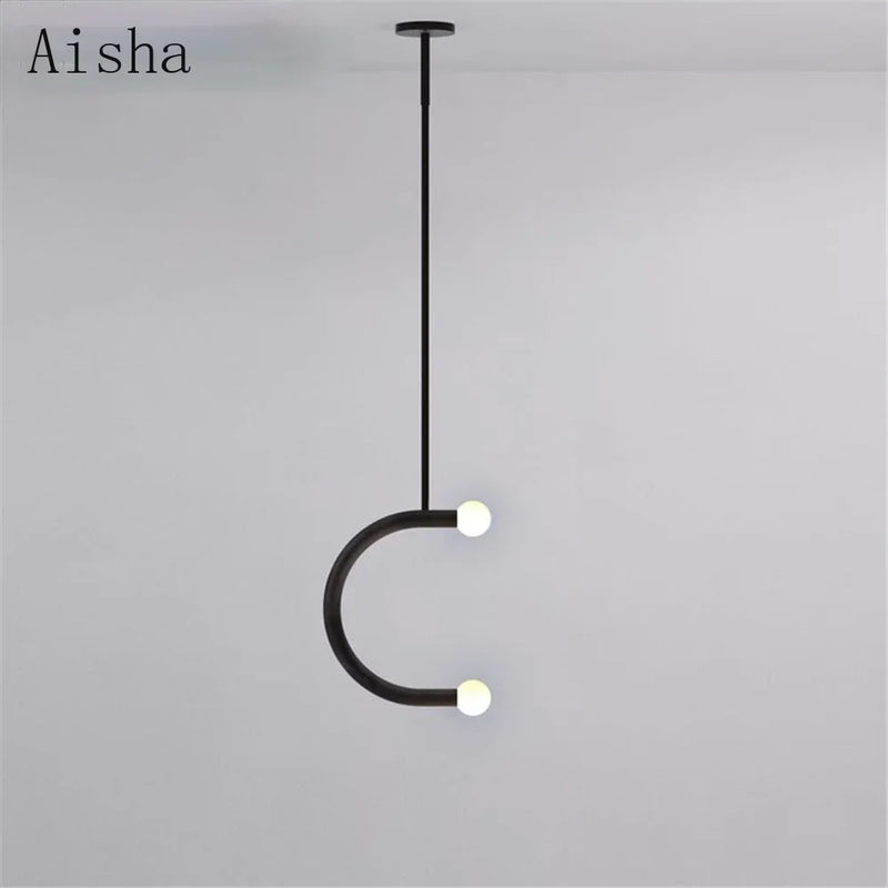 Nordic Creative U-shaped Line Art Led Chandelier Suitable for Corridor Bedroom, Bar and Loft Decoration Industrial Hanging Lamps