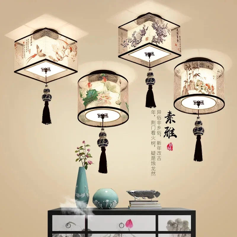 lustre chinois créatif lotus éclairage suspendu peinture décorative