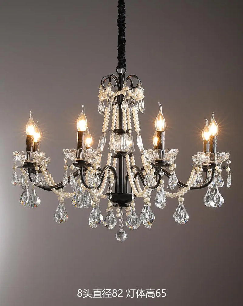 lustre moderne en cristal avec perles et éclairage led