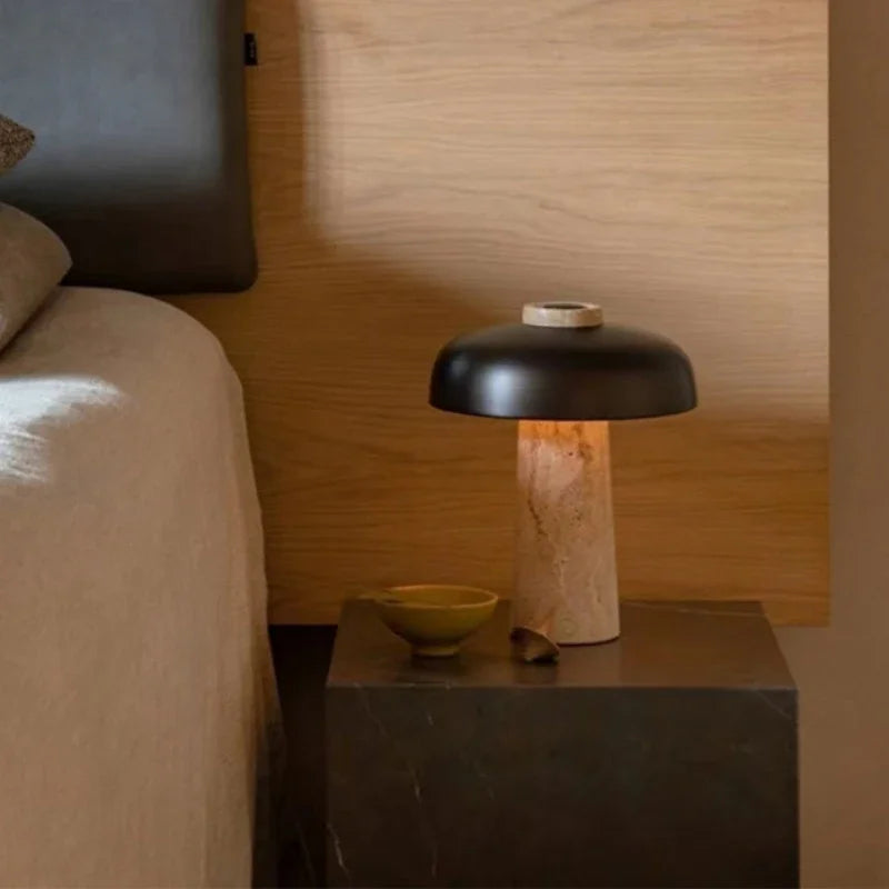 lampe de chevet style wabi sabi en travertin naturel design nordique