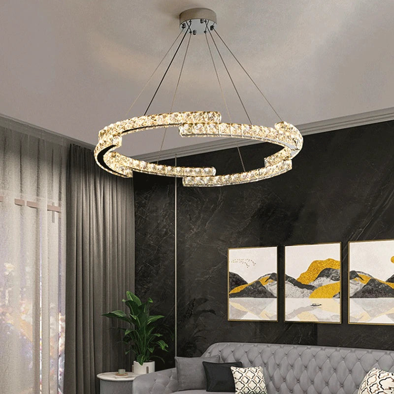 lustre nordique en cristal acier inoxydable miroir led intérieur