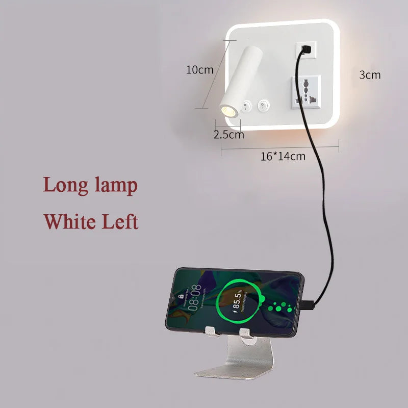 lampe de chevet murale led avec port usb et interrupteur rotatif