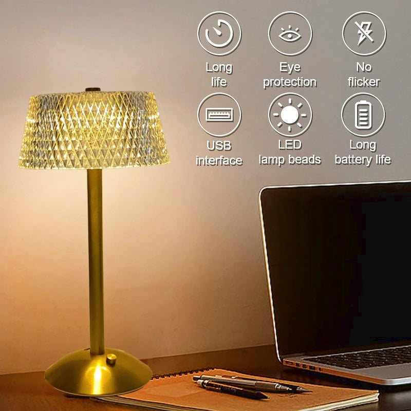 lampe de bureau cristal rétro led rechargeable protection des yeux