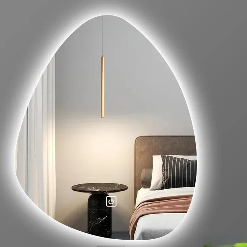 miroir vertical irrégulier avec lumière led et haut-parleur bluetooth